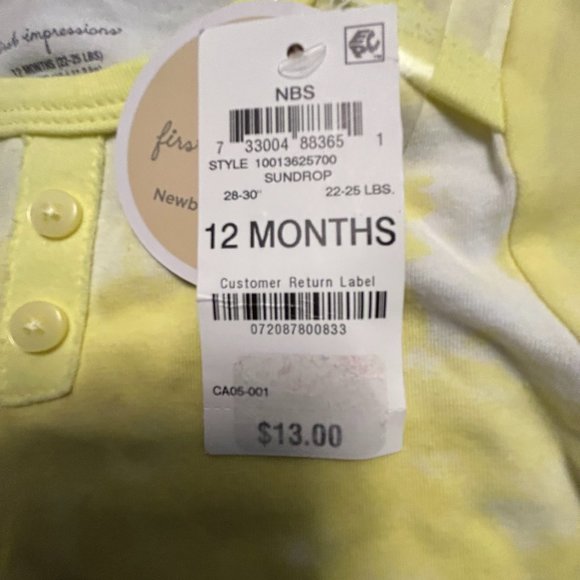 FIRST IMPRESSIONS UNISEX YELLOW/WHITE TOP - Picture 3 of 3